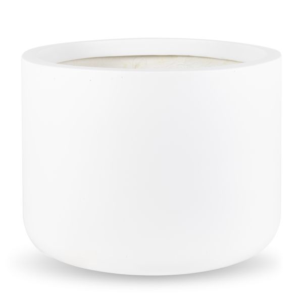 14.5"H x 19.5"W x 19.5"L, White Cylinder Fiberglass Pot image