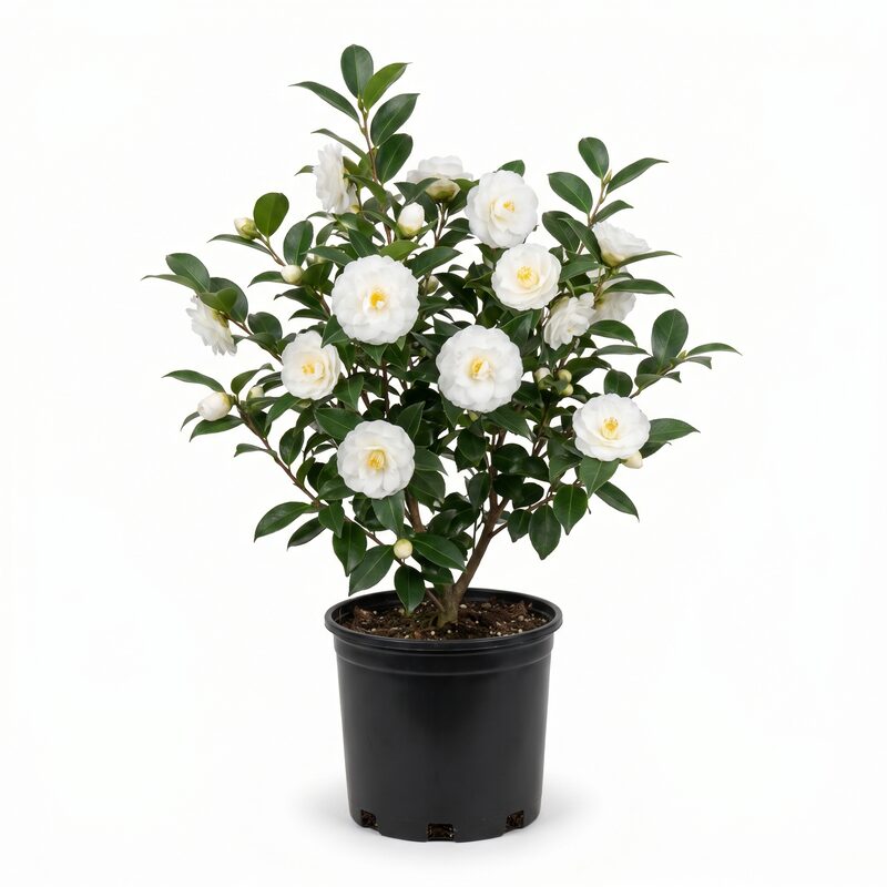 Camellia Japonica With White Blooms