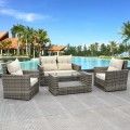 4 Pcs Patio Rattan Cushioned Sofa image