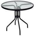 32" Outdoor Patio Round Tempered Glass Top Table with Umbrella Hole image