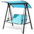 Outdoor Porch Steel Hanging 2-Seat Swing Loveseat With Canopy-Blue image