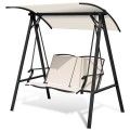 Outdoor Porch Steel Hanging 2-Seat Swing Loveseat With Canopy-Beige image