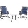 3 Pcs Outdoor Folding Rocking Chair Table Set-Blue image
