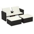 3 Pcs Outdoor Rattan Wicker Chaise Lounge Love Seat image